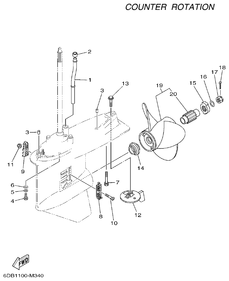Yamaha F200FET, FL200FET LOWER CASING & DRIVE 4 parts diagram